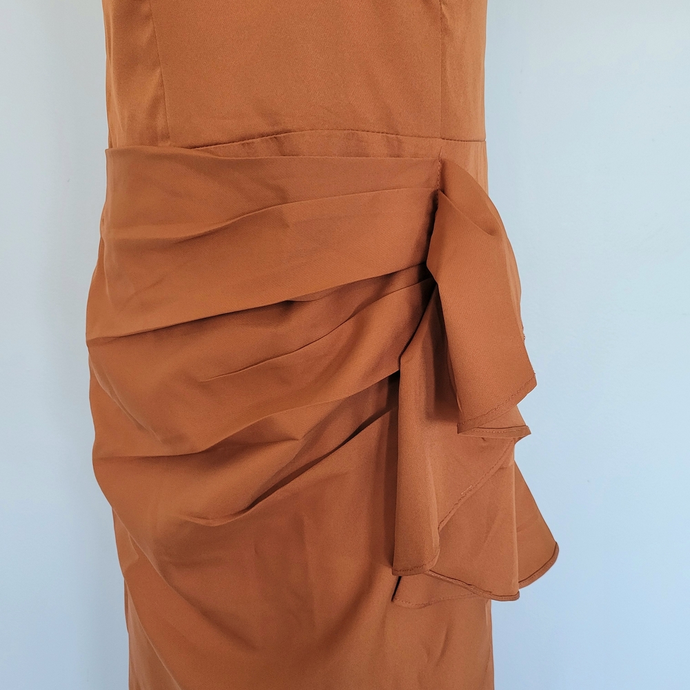 NWT Burnt Orange Ruffle Wedding Bridal Bridemaids Gala Formal Gown Dress Size 16 - Picture 5 of 16
